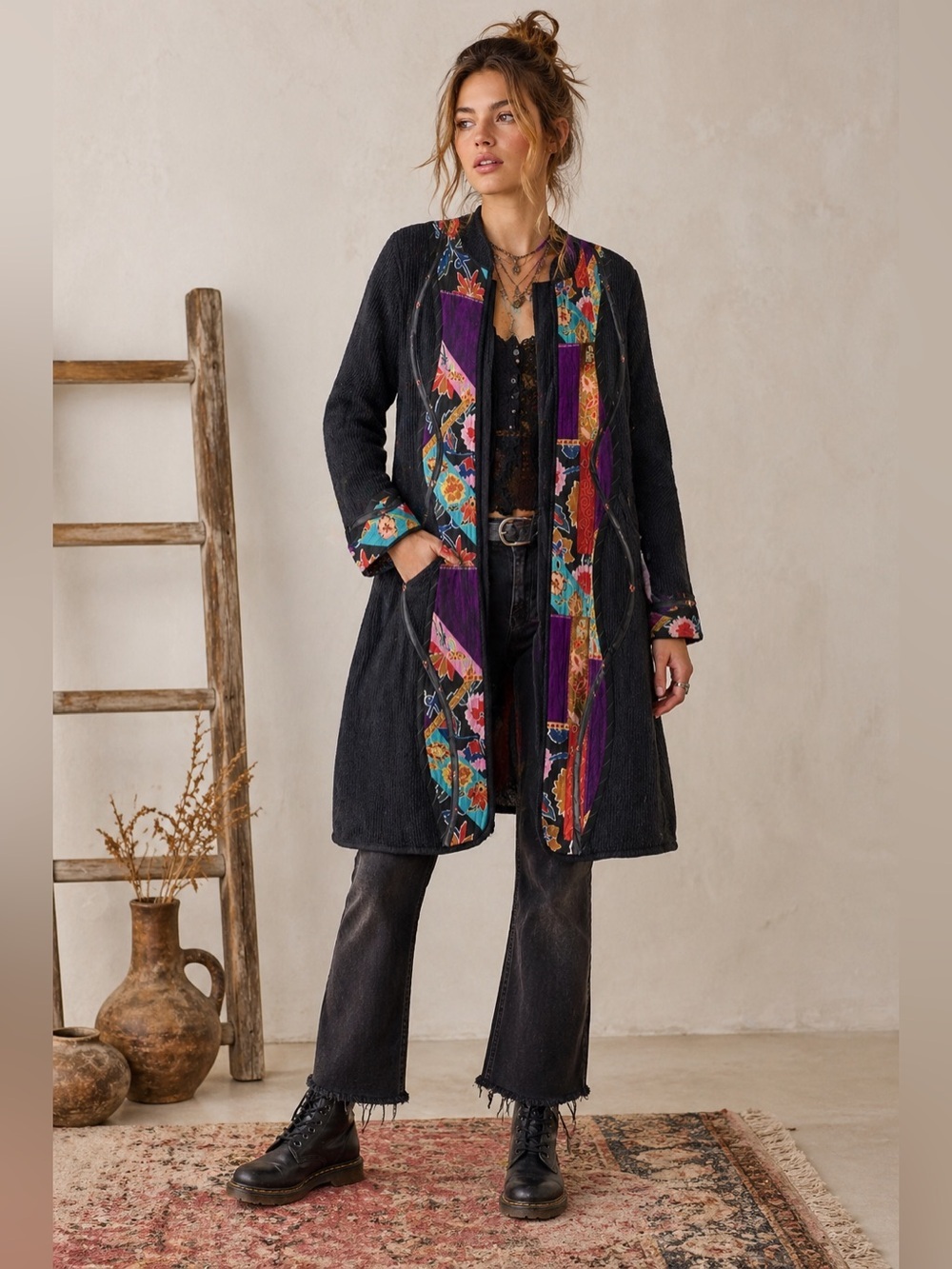 Vintage Koos Of Course Van Den Akker Quilted Patchwork Long Cardigan Size 1X